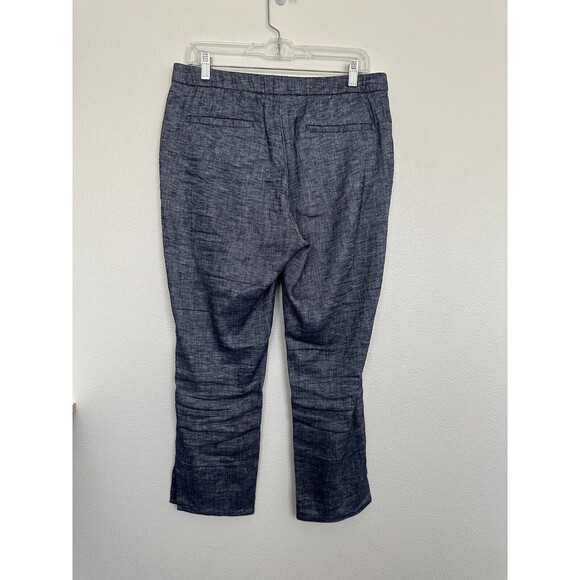 Theory Women's Thaniel Tierra Wash Linen Blend Ankle Trousers Blue Elastic Sz 10 - Picture 5 of 8